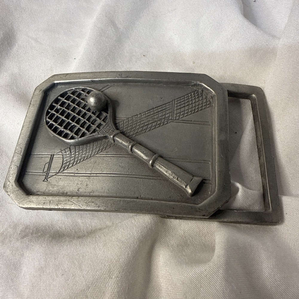 Vintage 70's Tennis Racket 3D Belt Buckle BHS Solid Pewter #15 Pickle Ball